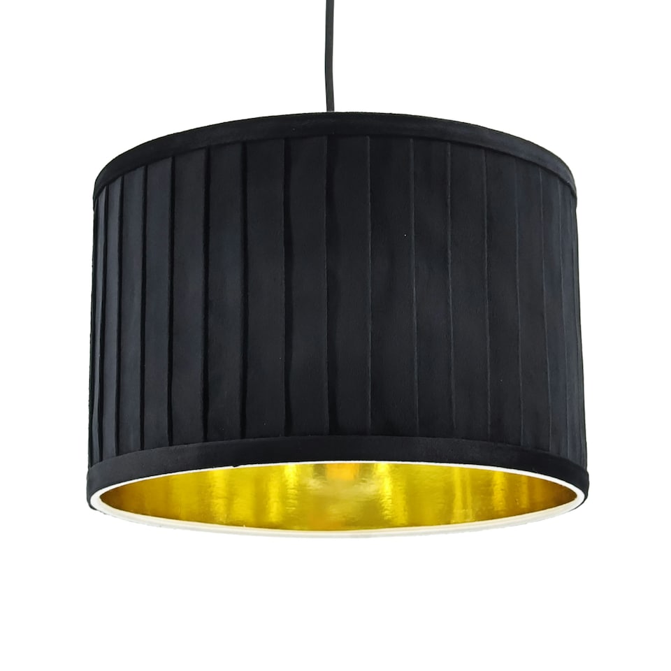 image 1 of Sundance - Black Velvet Pleated 30cm Lamp Shade with Gold Inner Black | Gold