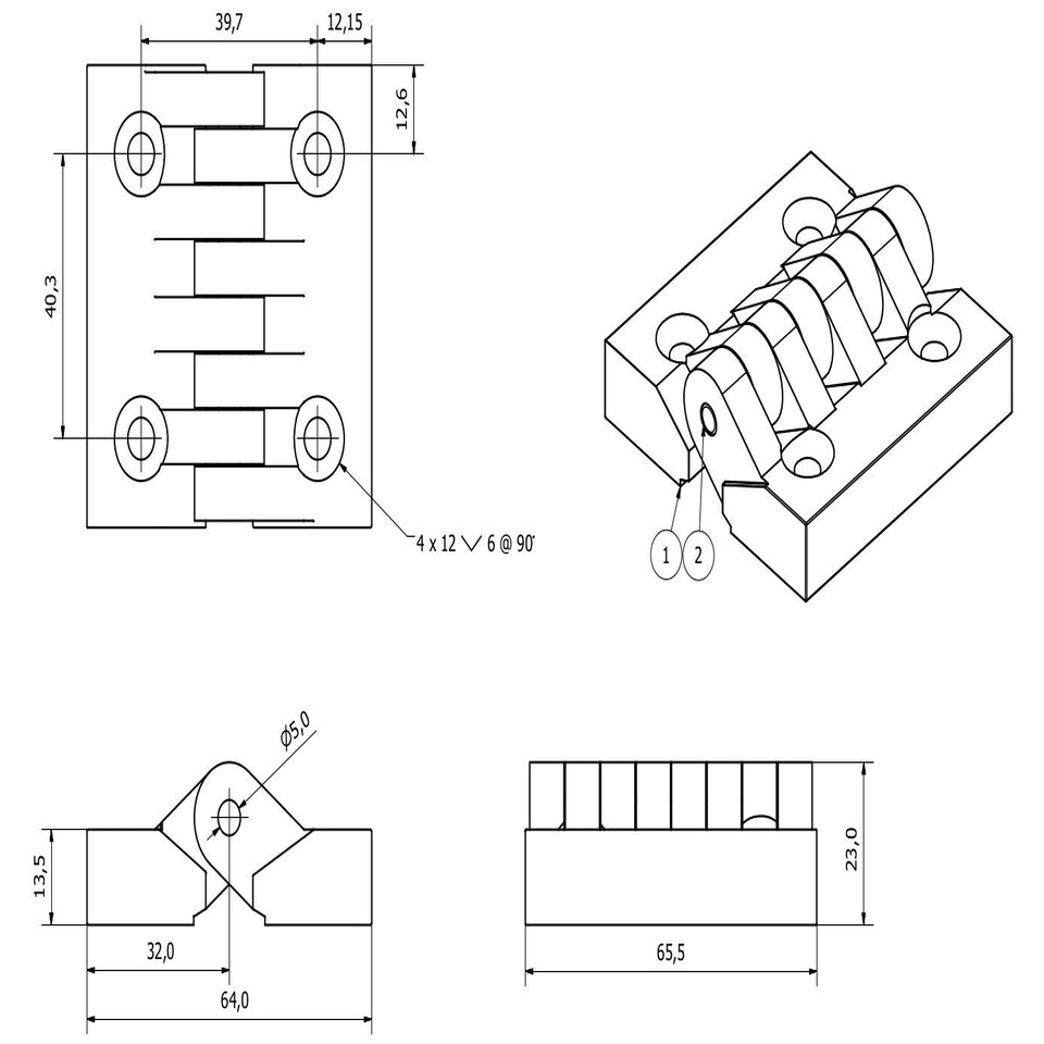 image 1 of Industrial Polyamide Plastic Hinge 64x65mm Door Hatch Locker Italian Made 4PK Black