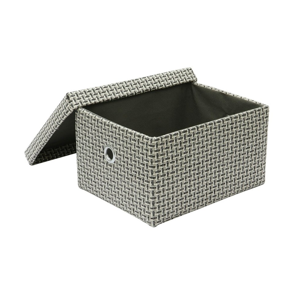 image 1 of JVL Silva Rectangular Fabric Storage Baskets with Lids, Set of 3, Grey Grey