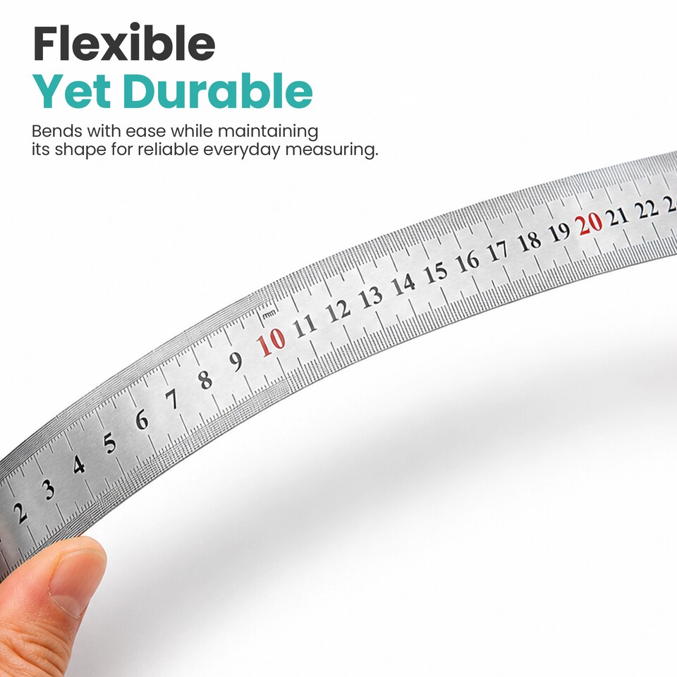 image 1 of Stainless Steel Ruler, 2-Side Measuring Steel Ruler CM & Inches - 40cm