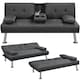 image 2 of Yaheetech Fabric Upholstered Convertible Futon Sofa Bed for Small Spaces