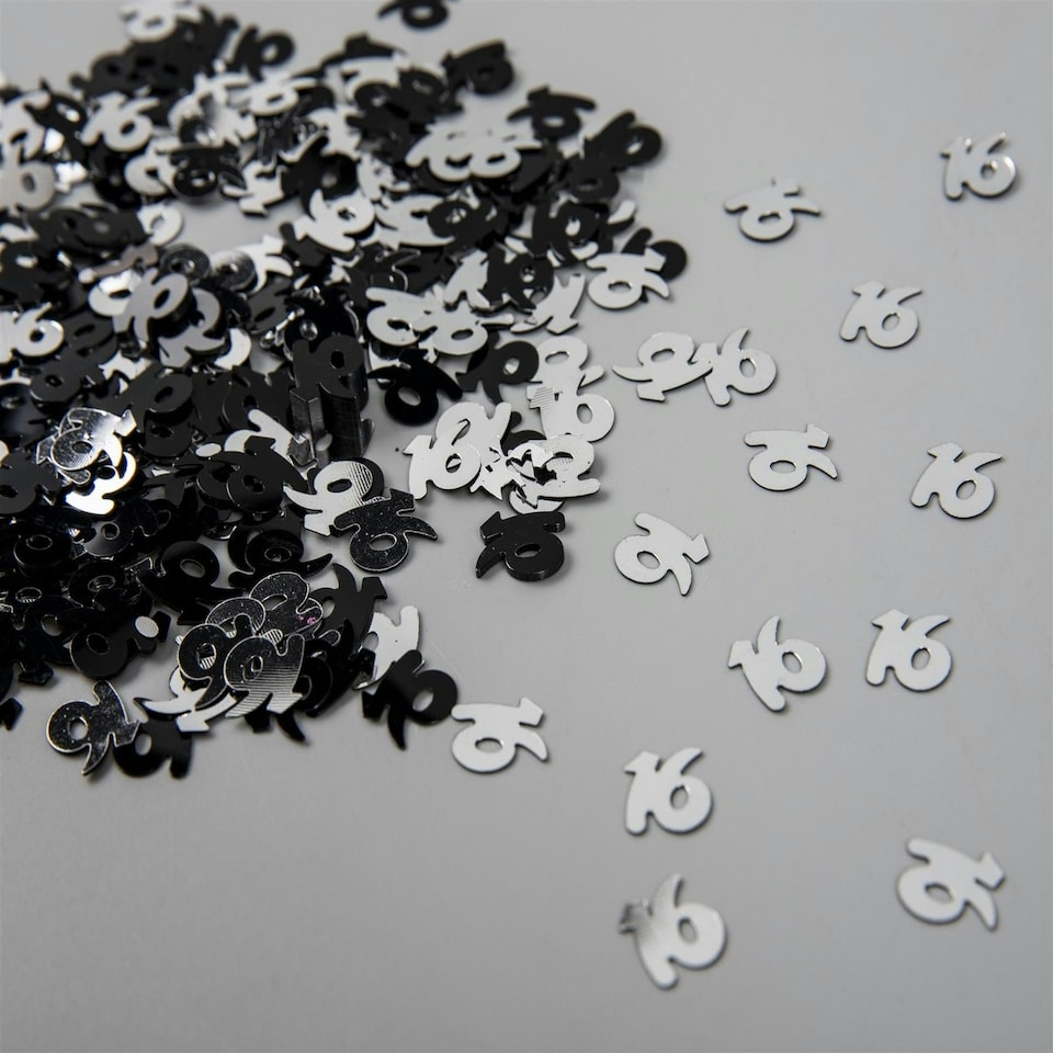 image 1 of 14g Black & Silver Happy 16th Birthday Confetti