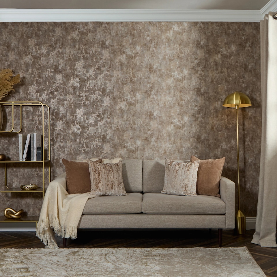 image 1 of Padua Wallpaper in Mocha Metallic on Mocha | Brown | Mocha Metallic on Mocha | 53cm x 10m