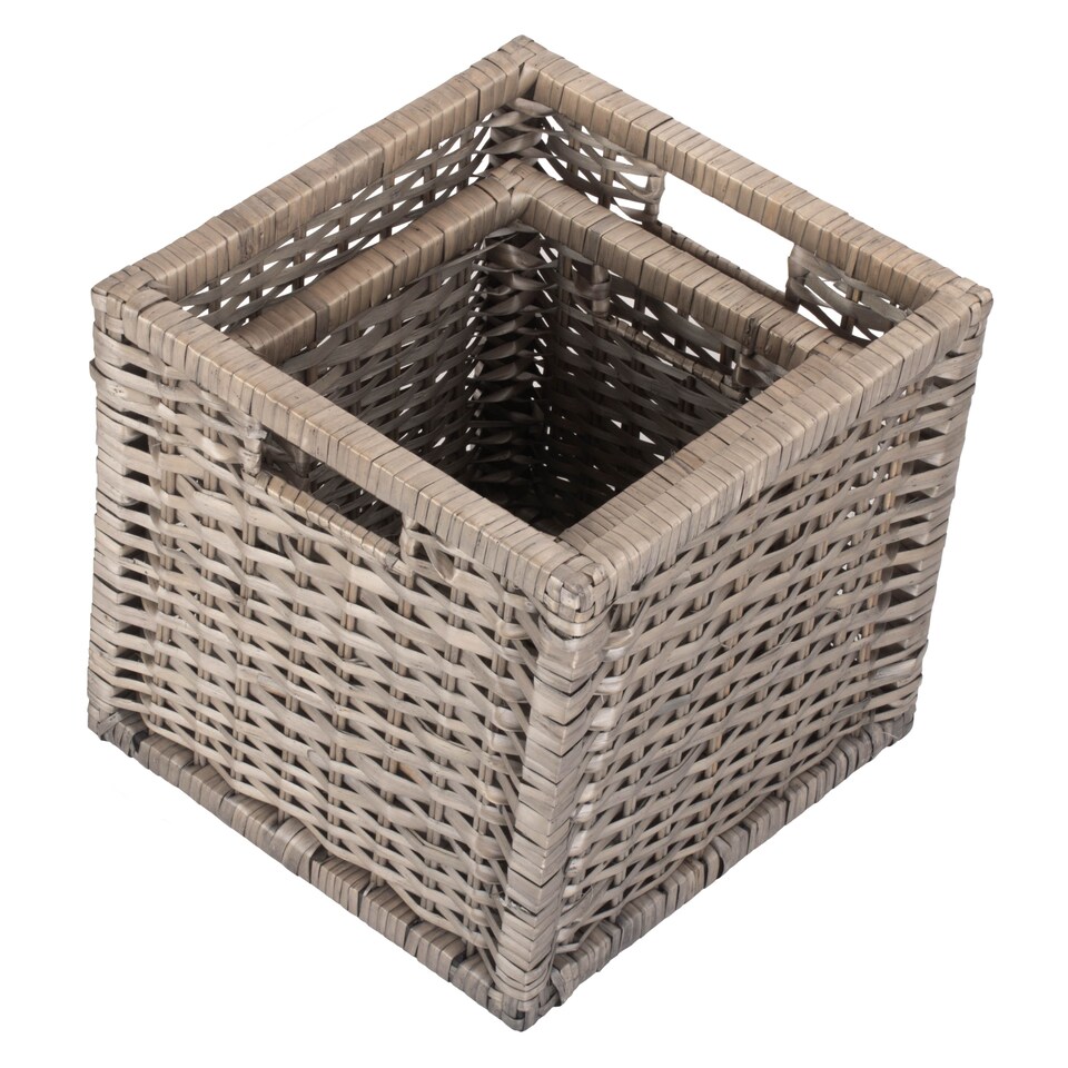 image 1 of Set of 2 Wooden Framed Split Willow Storage Basket | Brown | Brown | Not provided