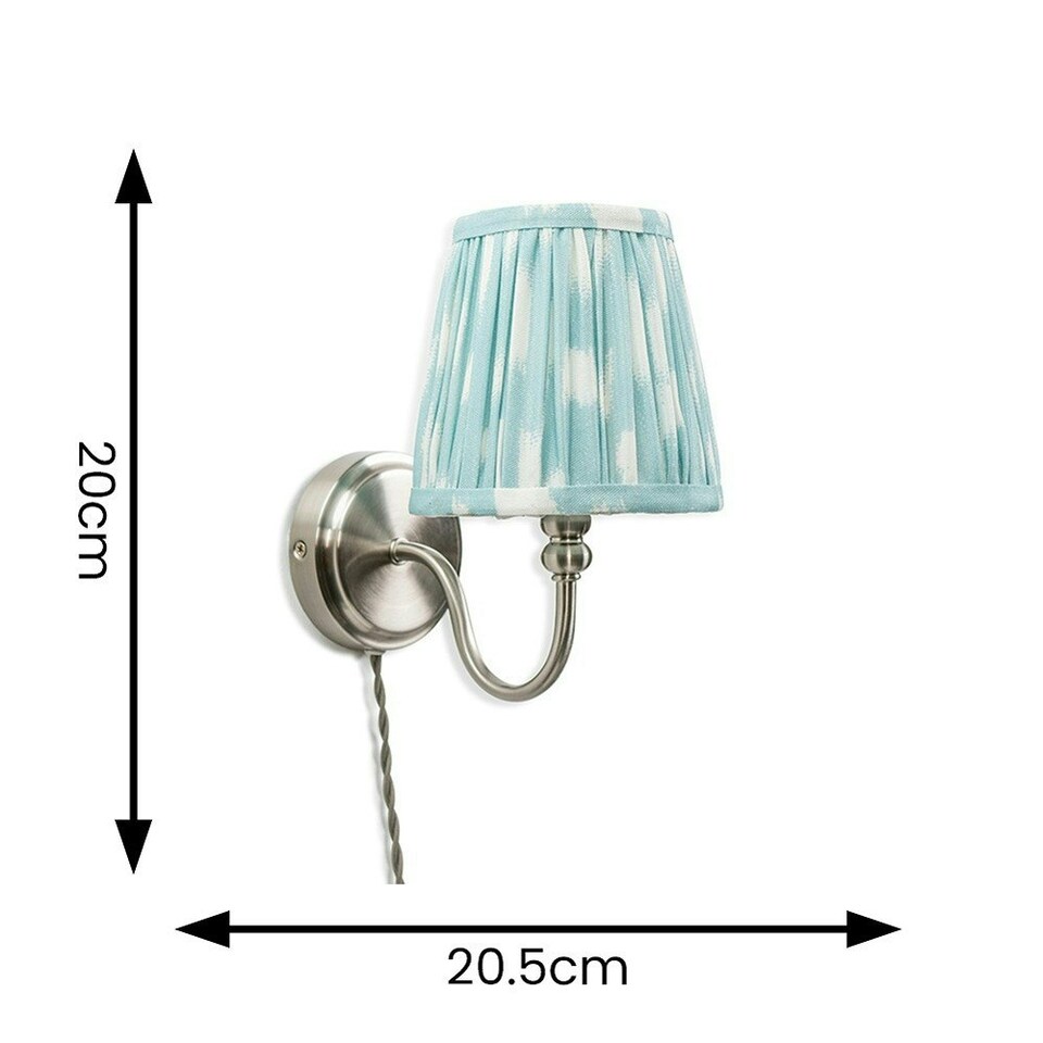 image 1 of ValueLights Neely Plug in Brushed Chrome Wall Light with Blue Pleated Shade