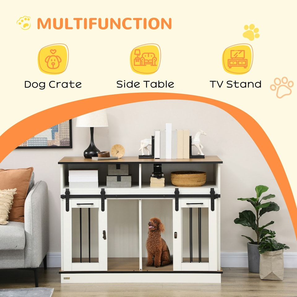 image 1 of PawHut Dog Crate Furniture for Small and Large Dogs with Movable Divider, White