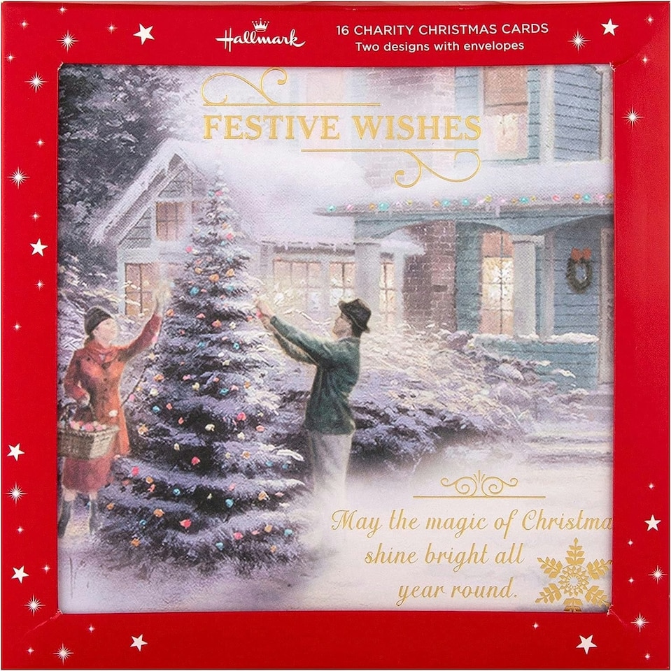 image 1 of Thomas Kinkade Illustrated 2 Designs Pack of 16 Boxed Charity Christmas Cards