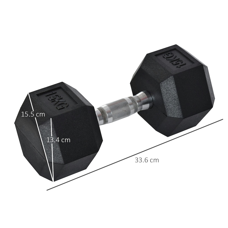 image 1 of HOMCOM 15KG Single Rubber Hex Dumbbell Portable Hand Weights for Home Gym