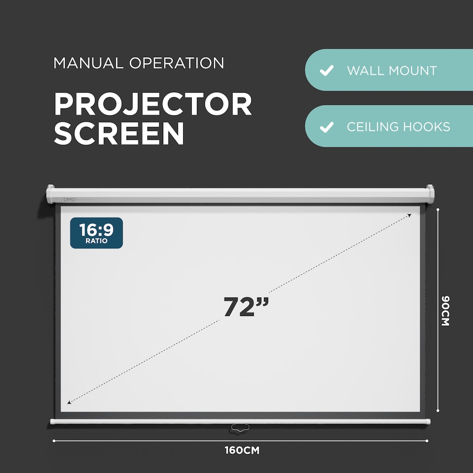 image 1 of 72" Manual Pull Down Projector Screen with Wall Mount