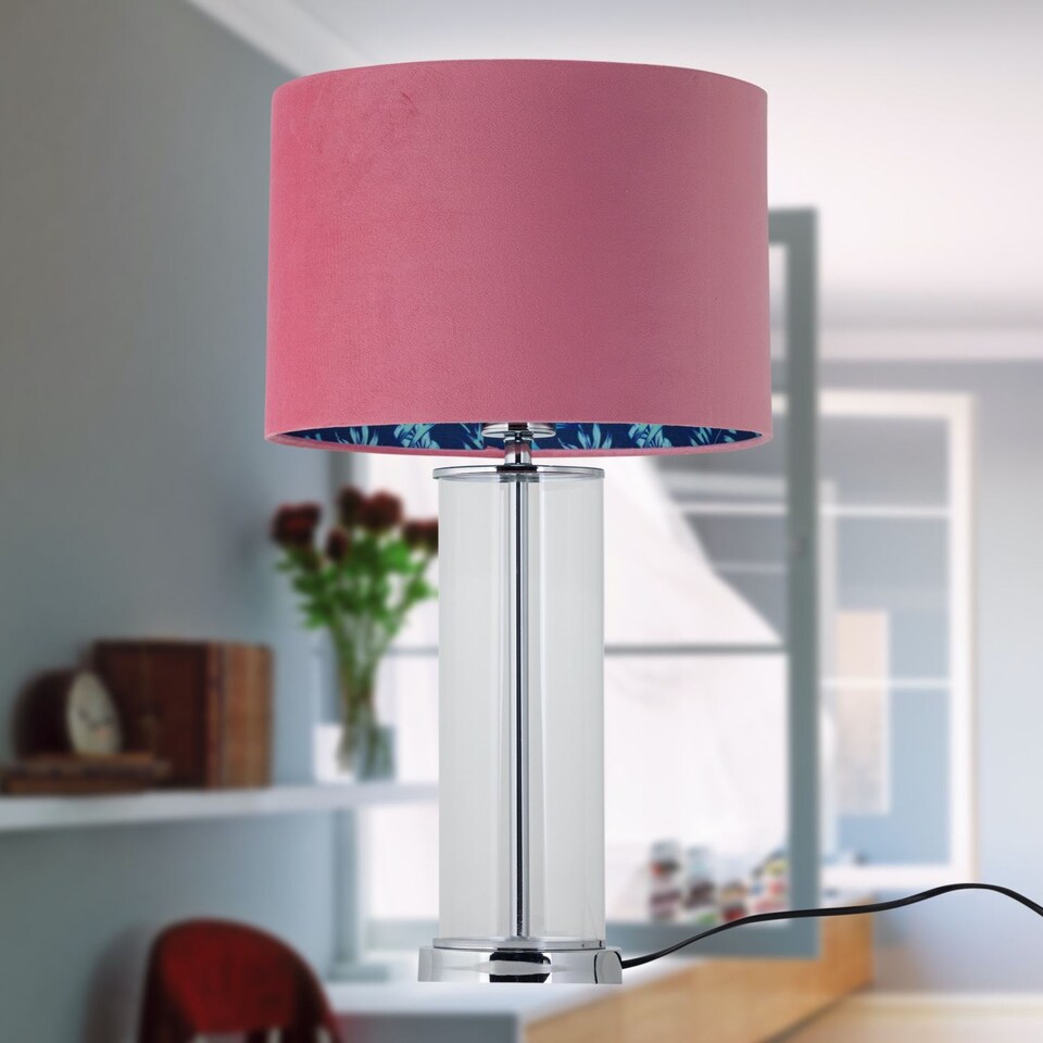 image 1 of Aura - Chrome Table Lamp with Pink Velvet Flamingo Shade | Chrome | Pink | Large | 1
