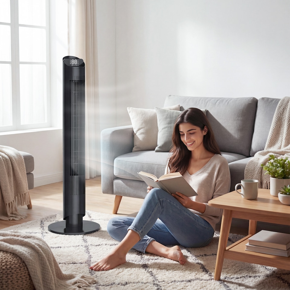 image 1 of HOMCOM Tower Fan WiFi App Control 101.8 cm | Black | Black | 31.5 x 31.5 x 101.8 cm