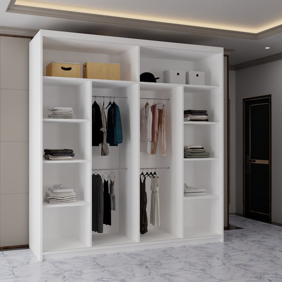 image 1 of Sliding Wardrobes 4u Modern Sliding Door Wardrobe with Full Mirror | 120cm, 150cm, 180cm and 203cm | White, Black, Grey & Oak | White | 203cm
