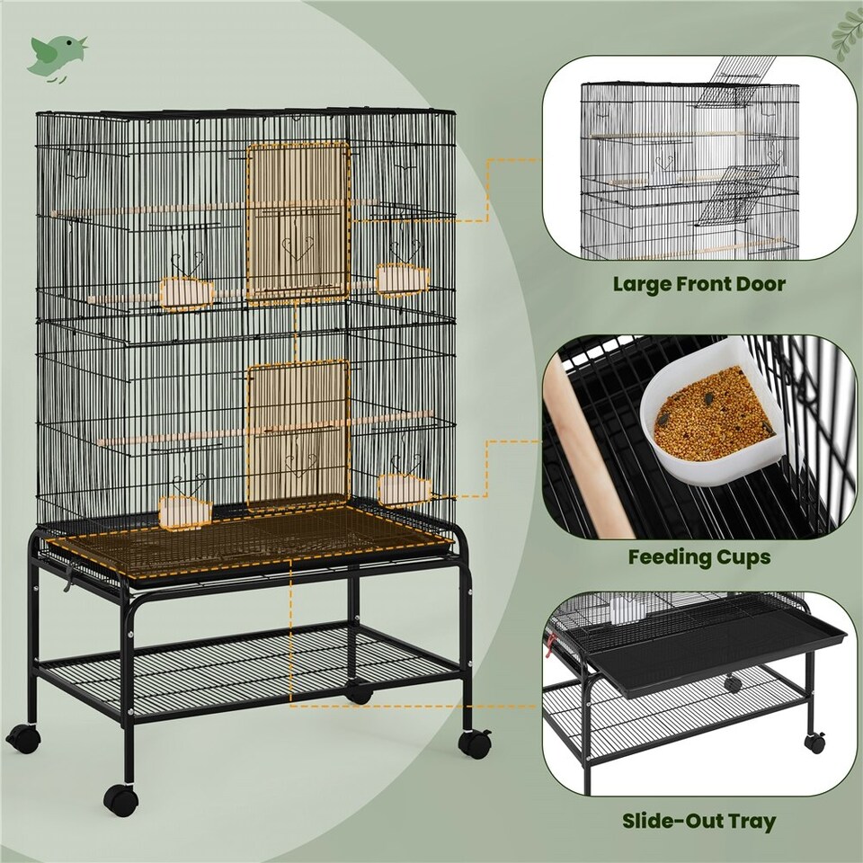 image 1 of Yaheetech 134.5 cm Tall Large Parrot Cage Rolling Metal Birdcage Black