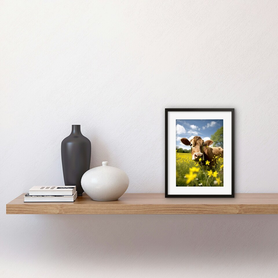 image 1 of Buttercups and Cow Meadow Flowers Countryside 9x7" Black Framed Wall Art Print