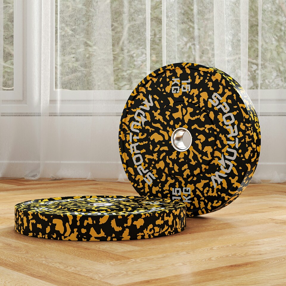 image 1 of SPORTNOW Olympic Weight Plates with 5cm Holes for Weight Lifting | Yellow | Not provided