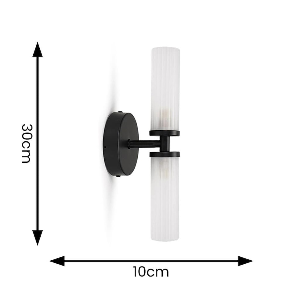 image 1 of ValueLights Canya Black 2 Way IP44 Frosted Glass Wall Light & Bulbs | Black