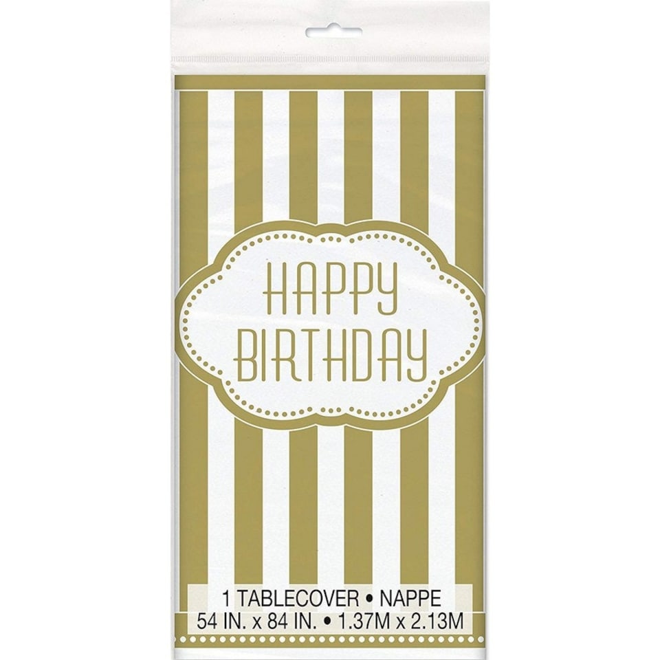 Unique Party Plastic Birthday Party Table Cover - Gold/White - One Size