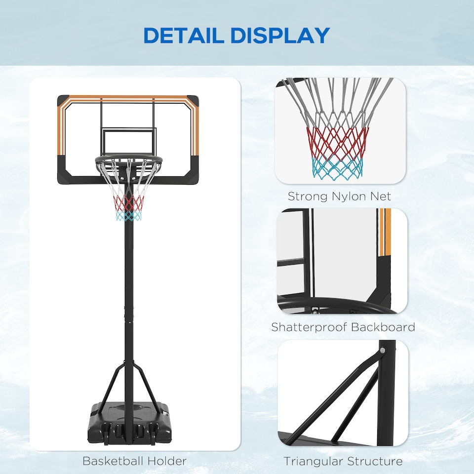 image 1 of SPORTNOW Basketball Backboard Hoop Net Set System with Wheels, 182-213cm - Black
