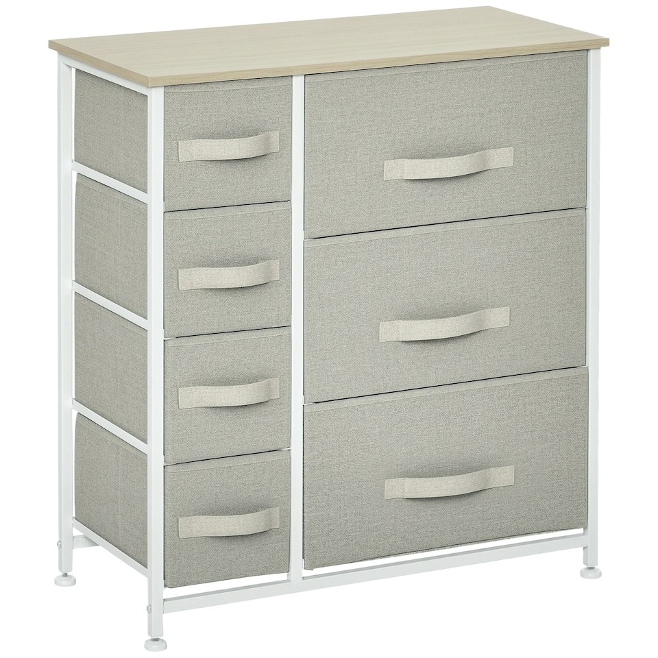 image 1 of HOMCOM Chest of Drawers with 7 Drawers, Fabric Drawers with Large Storage Space, Drawers Dresser with Metal Frame, Adjustable Feet for Bedroom Living Room, Light Grey
