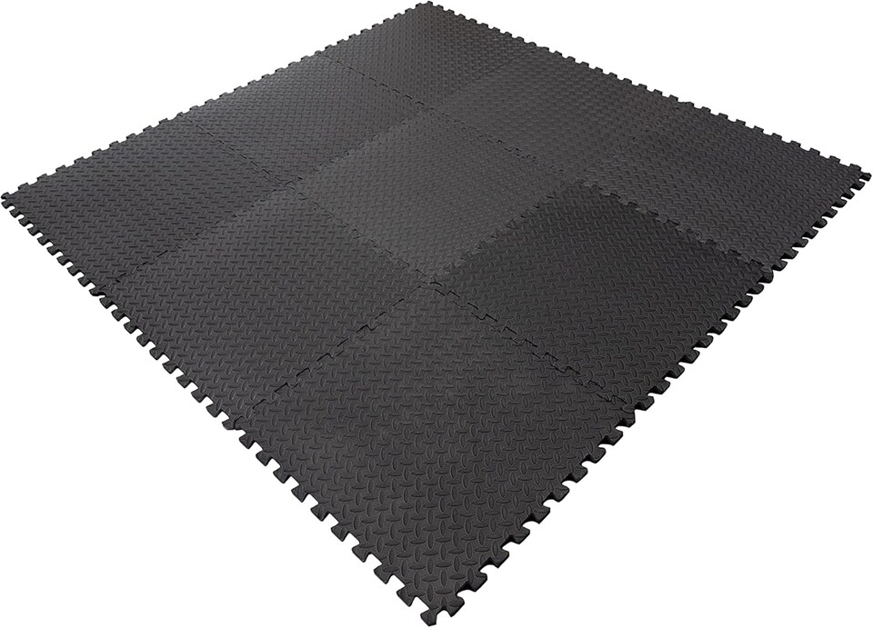 image 1 of 8pcs Black EVA Gym Flooring Puzzle Mat 60x60cm Interlocking Non Slip Floor Tiles for Home Workout, Yoga & Fitness | Black