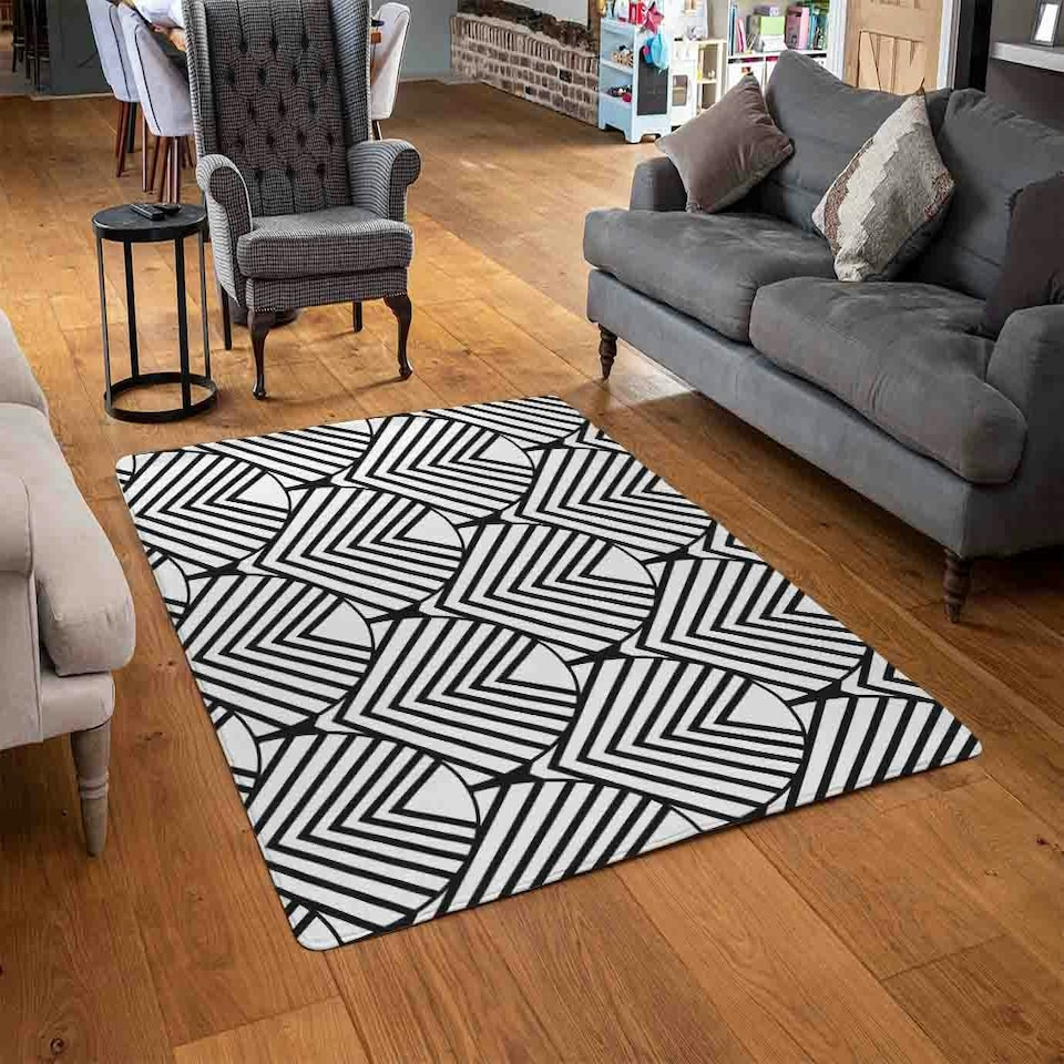 image 1 of Black Geometric Decoration (Rug) Black | Large: 140x200cm