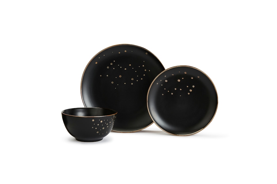 image 1 of 12pc Ebony & Gold Dinner Set