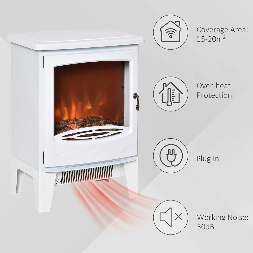 image 1 of HOMCOM Freestanding Electric Fireplace Stove Heater W/ LED Flame Effect White