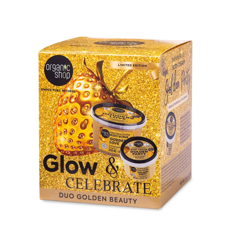 image 1 of Organic Shop Glow & Celebrate Golden Beauty Gift Set 250ml/100ml