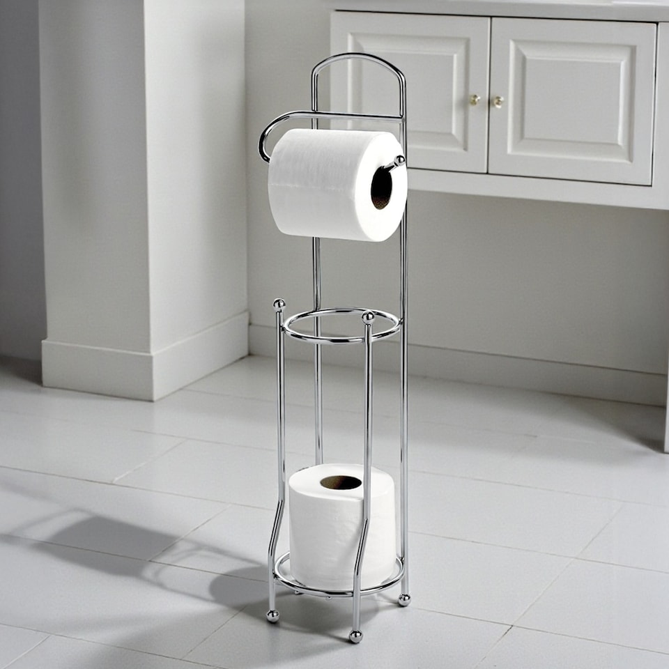 image 1 of Showerdrape Wire Stainless Steel Chrome Toilet Roll Holder & Spare Paper Holder | Silver | 1