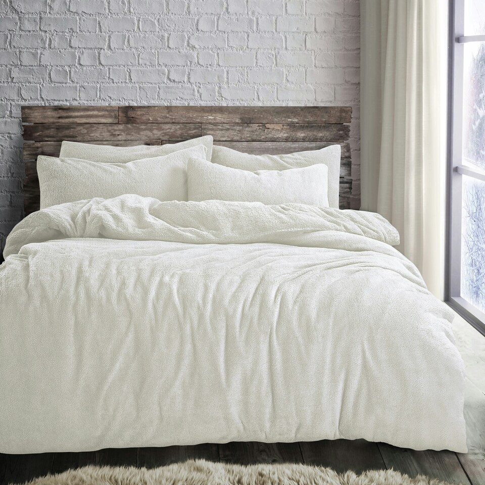 image 1 of Velosso Plain Teddy Fluffy and Warm Fleece Duvet Cover Set Cream | Cream | Single