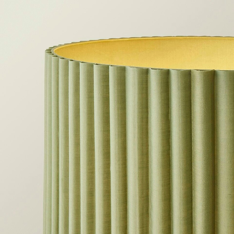 image 1 of ValueLights Lenny Moss Green Drum Lamp Shade Colour Drench Ribbed Fabric Midi Floor Lamp Green