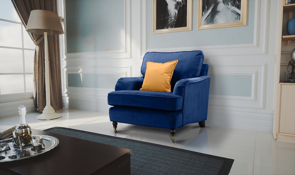 image 1 of Velvet Marine Blue 1 Seater Bella Sofa ASTBURY
