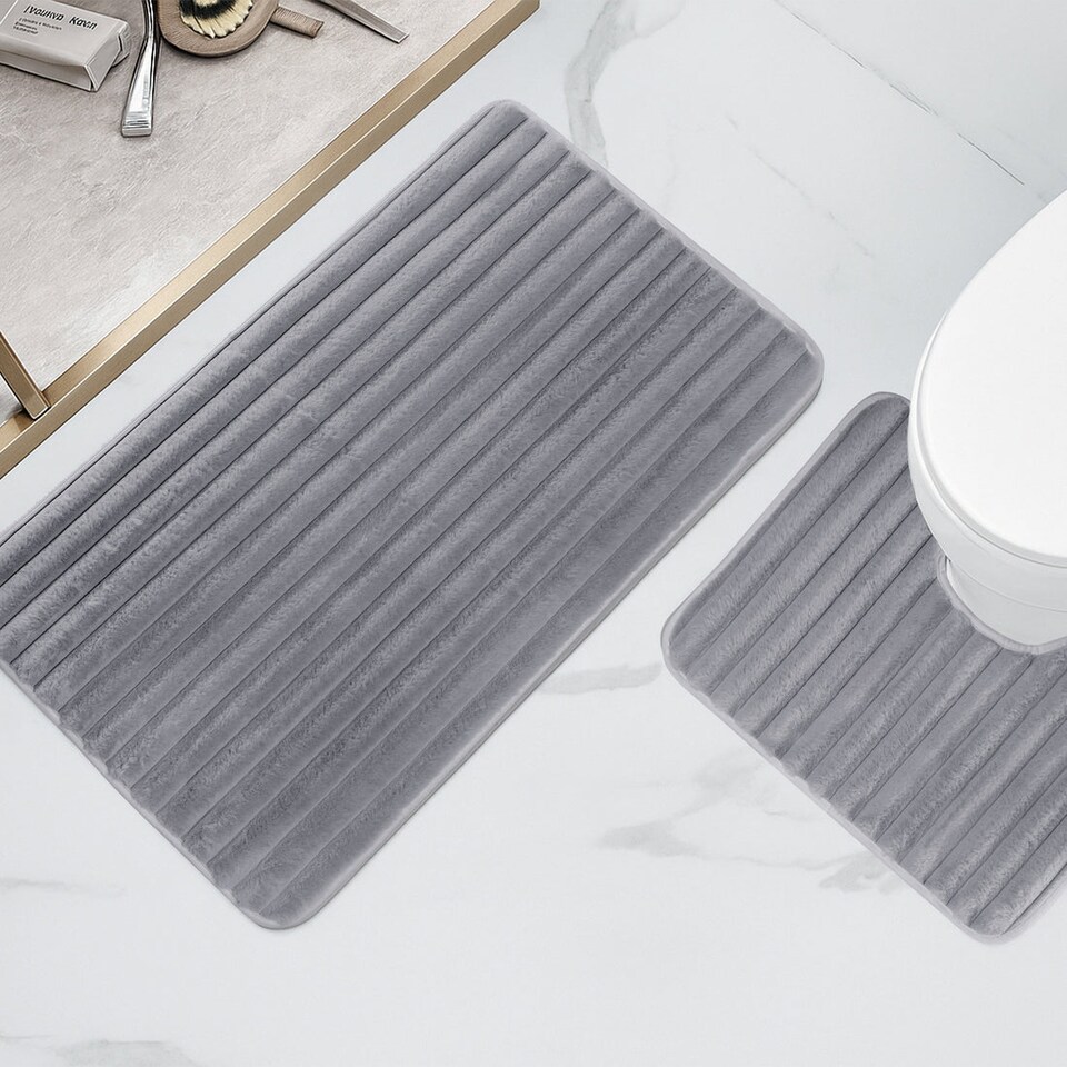 image 1 of Ribbed Bath Mat Set in Charcoal | Grey | Charcoal