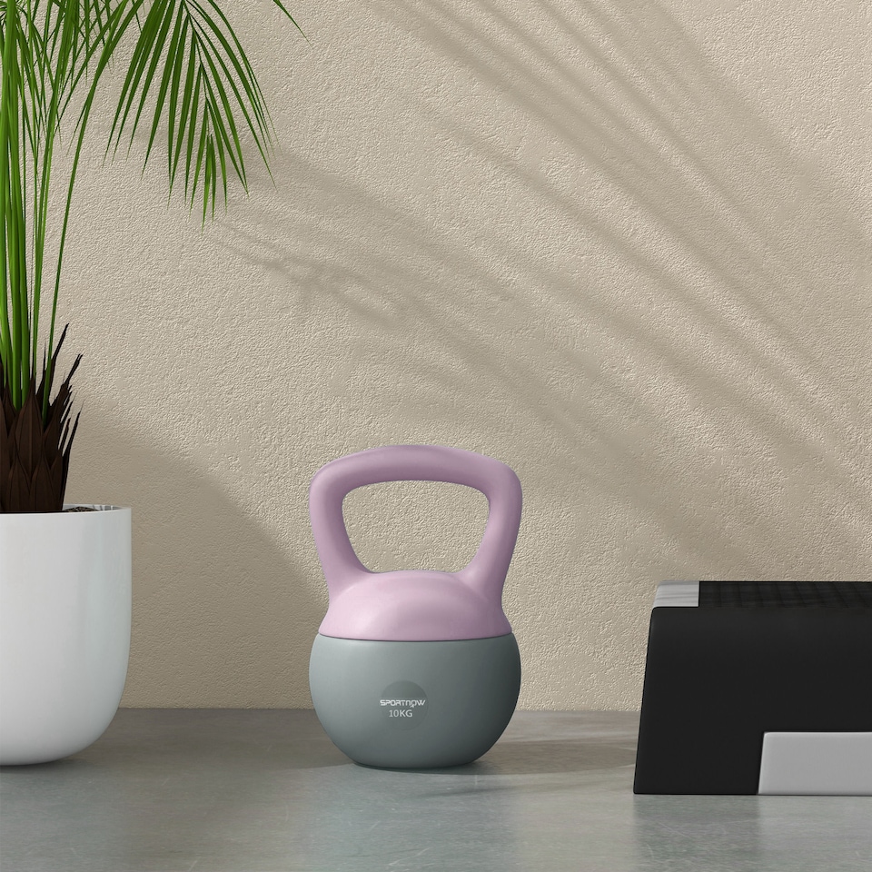 image 1 of SPORTNOW Soft Kettlebell, 10kg Kettle Bell with Non-Slip Handle for Home Gym Weight Lifting and Strength Training, Purple and Grey