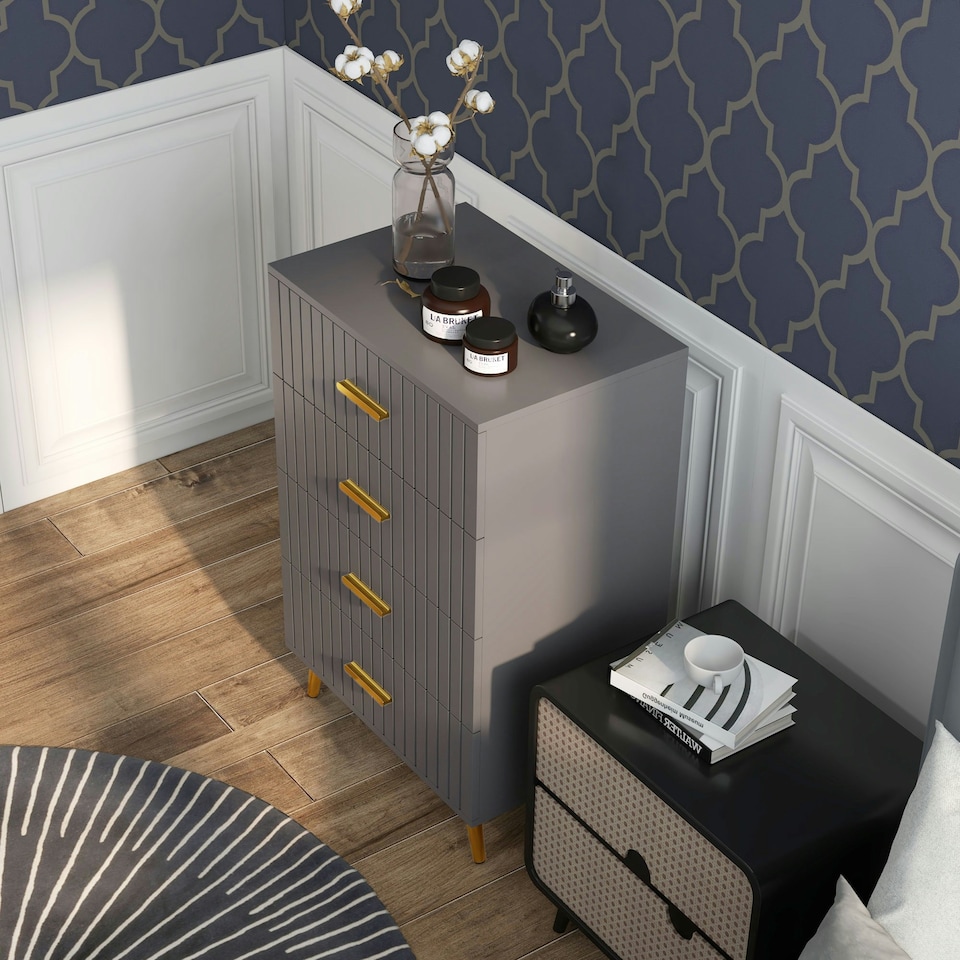 image 1 of HOMCOM Bedroom Chest of Drawers, 4-Drawer Dresser with Aluminium Legs