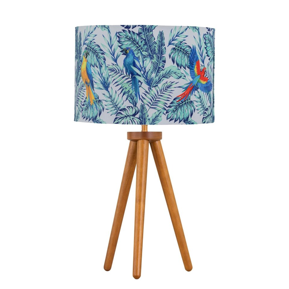 image 1 of Set of 2 Dark Oak Table Lamp or Bedside Lights with Parrot Shades | Brown | Multi | Large | 2