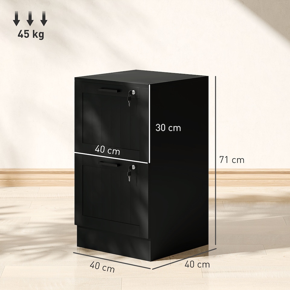 image 1 of HOMCOM 2 Drawer File Cabinet with Lock, Vertical Filing Cabinet with Adjustable Hanging Bars for A4 and Letter Size File Folders, Printer Stand with Storage, Black | Black