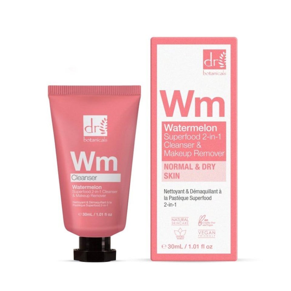 image 1 of Dr. Botanicals Watermelon Superfood Anti-Ageing 2-In-1 Cleanser & Makeup Remover 30ml for Fine Lines, Wrinkles, Brightening