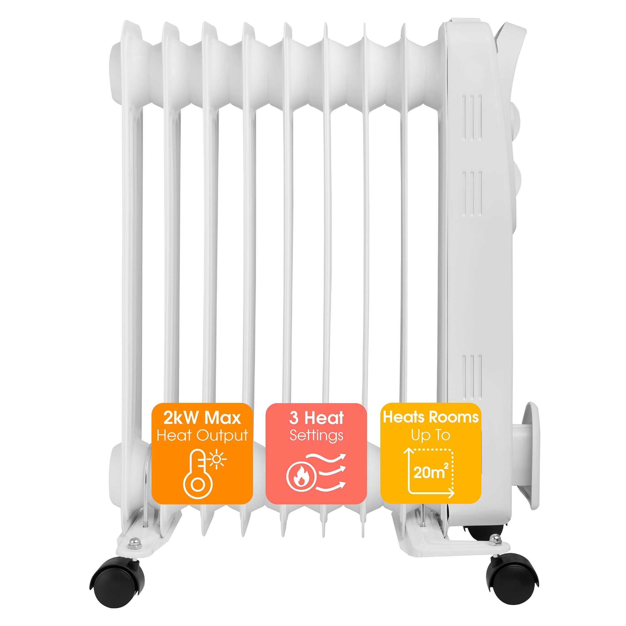 Abode AOFR9003 2kW 9 Fin Oil Filled Radiator in White
