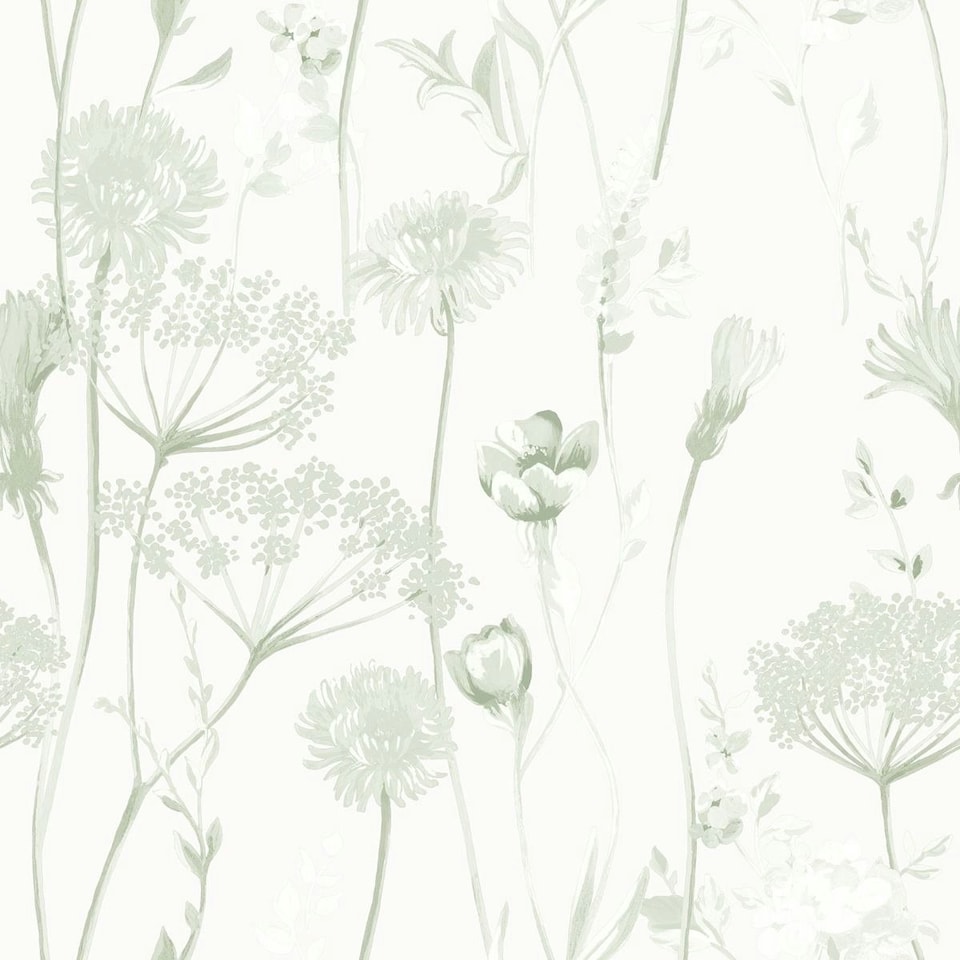 image 1 of Muriva Catherine Lansfield Meadowsweet Floral Wallpaper - Sage Green - 10m x 53cm Green