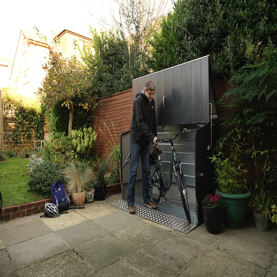 image 1 of Trimetals Bike Storage Shed with Ramp – Fits up to 3 Adult Bikes Grey