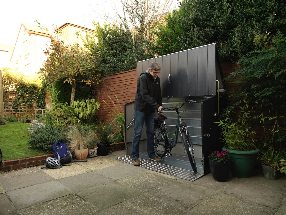 image 1 of Trimetals Bike Storage Shed with Ramp – Fits up to 3 Adult Bikes | Grey