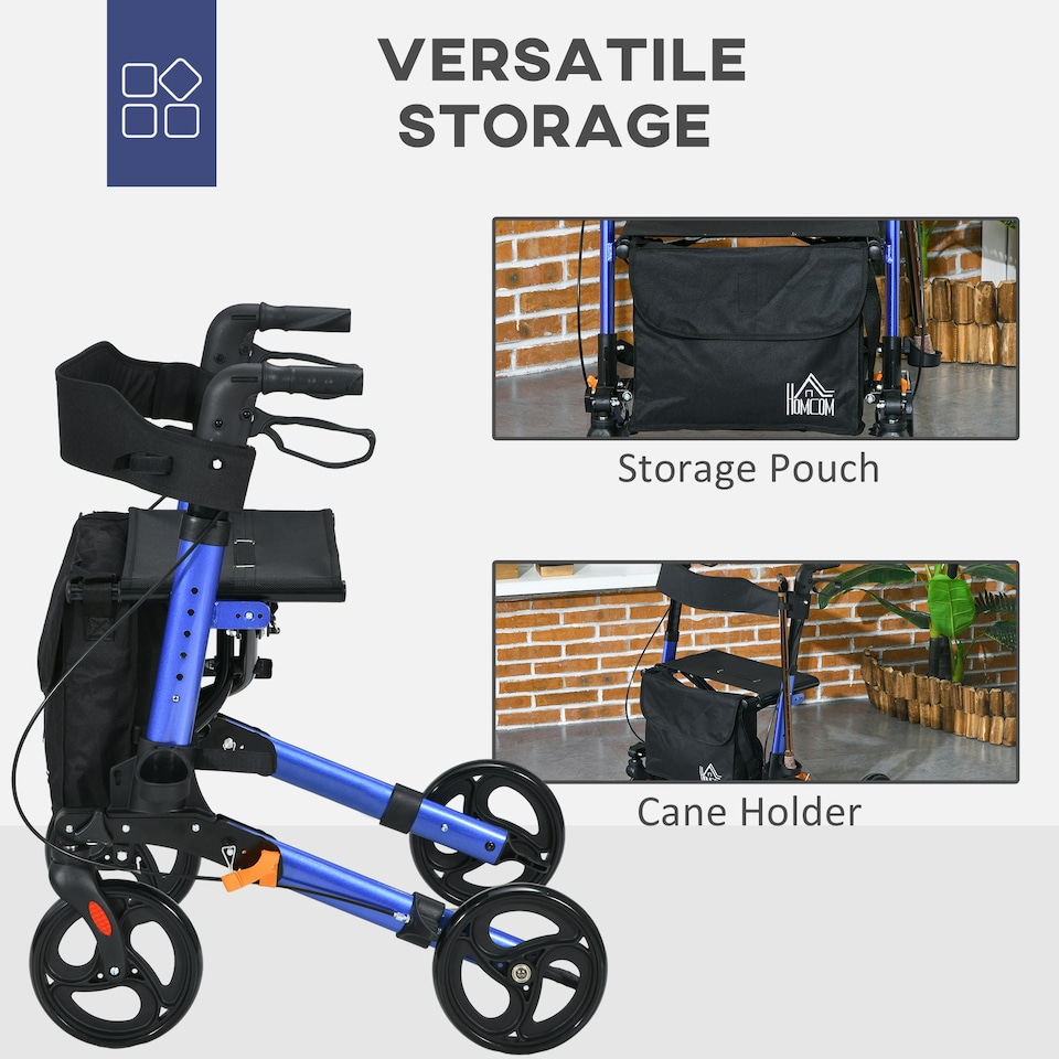 image 1 of HOMCOM 4 Wheel Rollator Walker,  Adjustable Mobility Walker with Bag, Blue