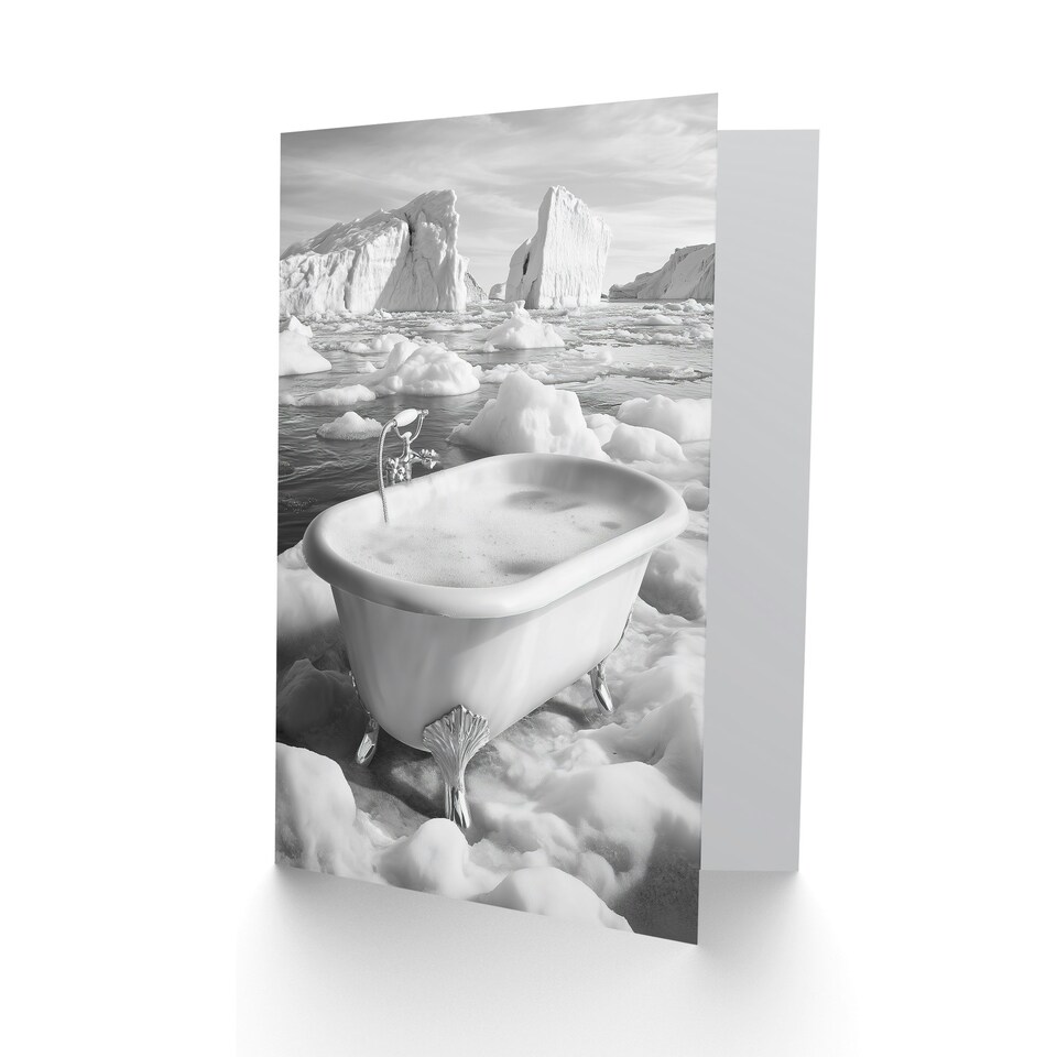 image 1 of Elegant Bathtub Polar Ice Cap Black White Surreal Birthday Greeting Card