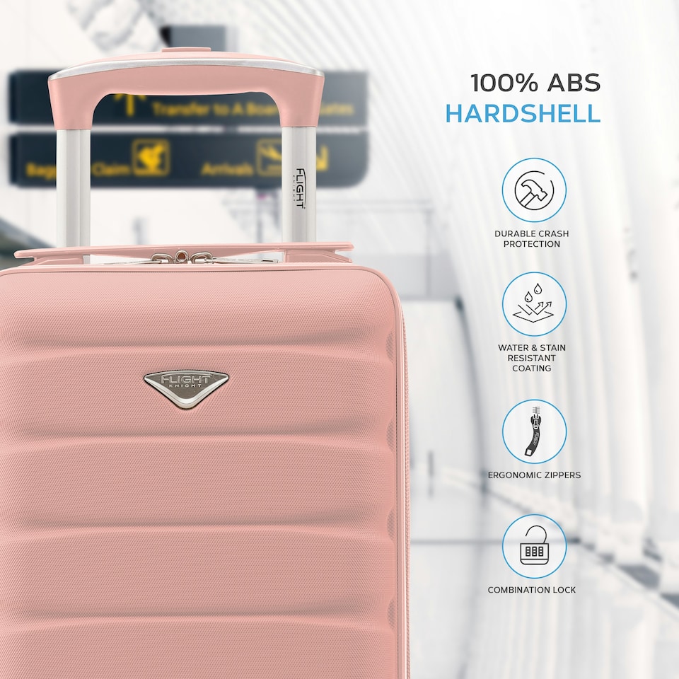 image 1 of Flight Knight Lightweight 2 Wheel ABS Hard Suitcase Cabin Hand Luggage 100+ Airlines Approved - British Airways, Ryanair & easyJet Free Carry On 40x20x25cm Pink | Rose | Cabin Bag