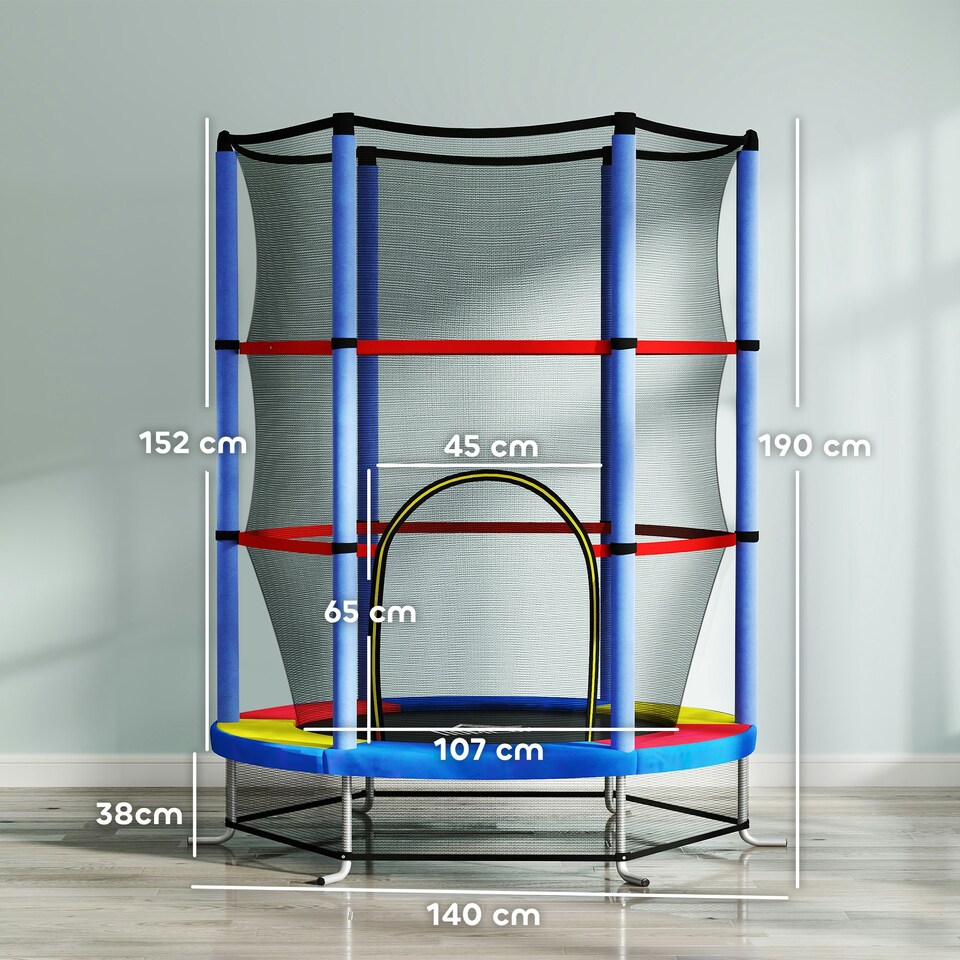 image 1 of HOMCOM Kids Trampoline Mini Bouncer w/ Enclosure Net for 3-6 Years