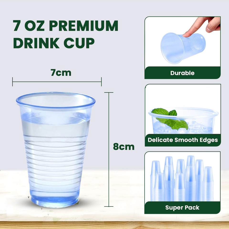image 1 of ECONX 7oz Disposable Blue Vending Water Cooler Drinking Cups Plastic Strong Drinking Glasses 100pc
