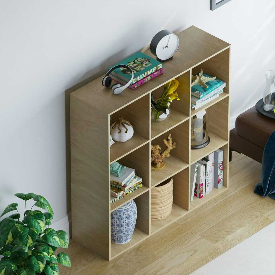 image 1 of Vida Designs Durham 3x3 Cube Storage Bookcase Display Unit, Oak