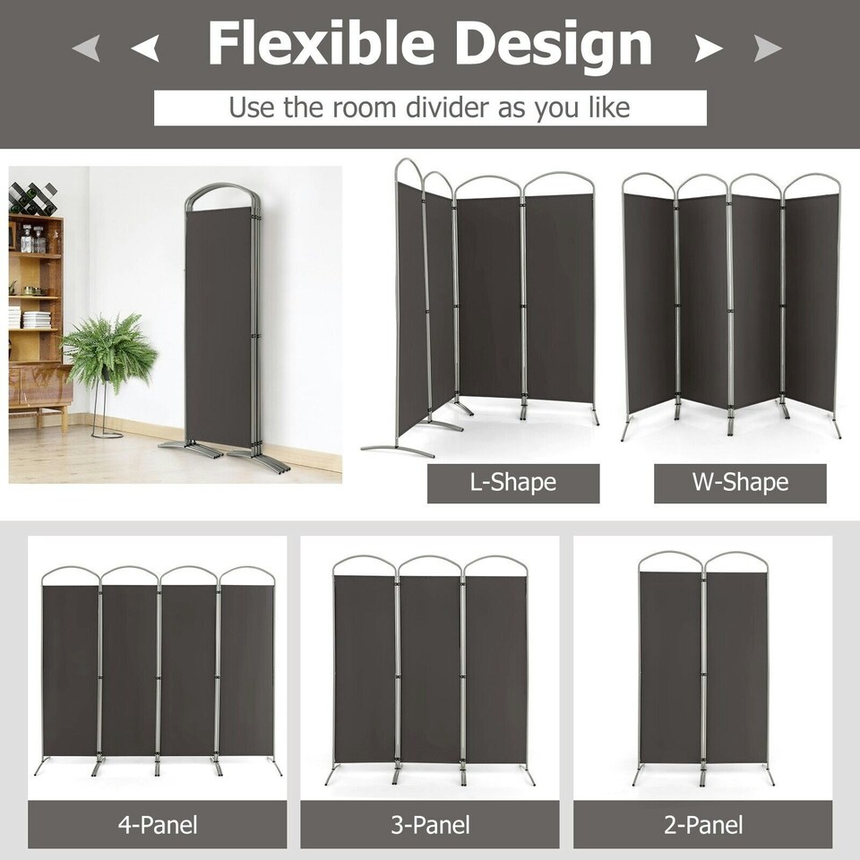 image 1 of COSTWAY 6 Panel Room Divider 188cm Folding Privacy Screen Grey | Grey
