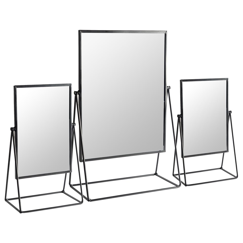 image 1 of Harbour Housewares 3pc Dressing Table Mirror Set - 2 Sizes - Black - Makeup Mirror Bathroom Mirror Vanity Mirror Tabletop Mirror | Black | Black | L - 50 x 32 x 16.5 CM | S - 39 x 22 x 15 CM | 2
